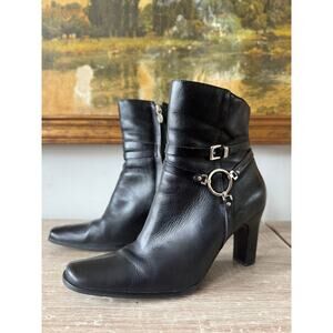 Vintage Y2k Harley Davidson Leather Harness Heel Ankle Boots Size 9